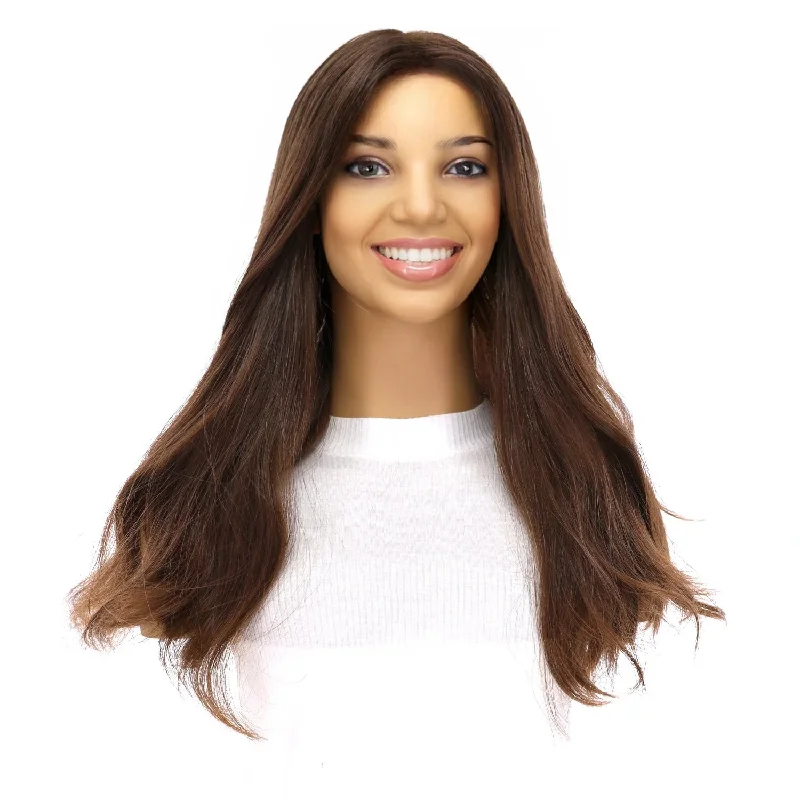 Medium - length wig in a jet - black color for a classic appearance20" Divine Luxe Lace Top Topper #6 Neutral Medium Brown