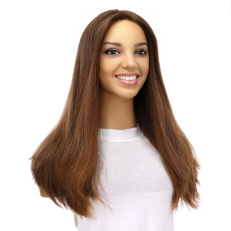 Medium - length wig with a curly fringe for a playful and youthful vibe20" Divine Luxe Lace Top Topper #8 Warm Medium Brown