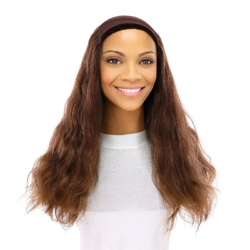 Medium - length wig with a side - swept bang for a sophisticated look20" HatFall Wig Medium Brown Balayage Wavy