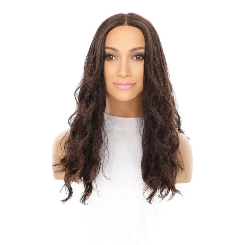 Medium - length wig with a curly texture for a bold and stylish choice20" Divine Luxe Lace Top Wig #1B Black Wavy