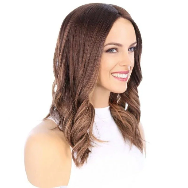 Medium - length wig with a pre - plucked hairline for a more natural look20" Princess Silk Top Wig Medium Brown Balayage