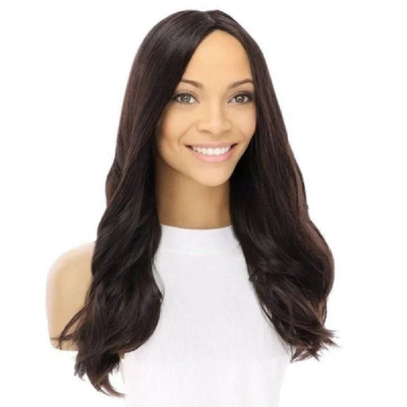 Medium - length wig with a wavy texture for a beachy and relaxed look20" Luxe Silk Top Wig #2 Neutral Dark Brown