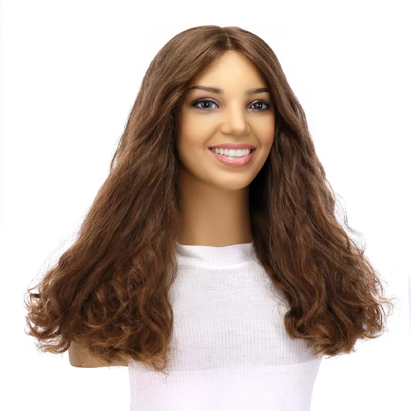 Medium - length wig with a curly texture for a bold and stylish choice20" Luxe Silk Top Wig #10 Neutral Light Brown Wavy