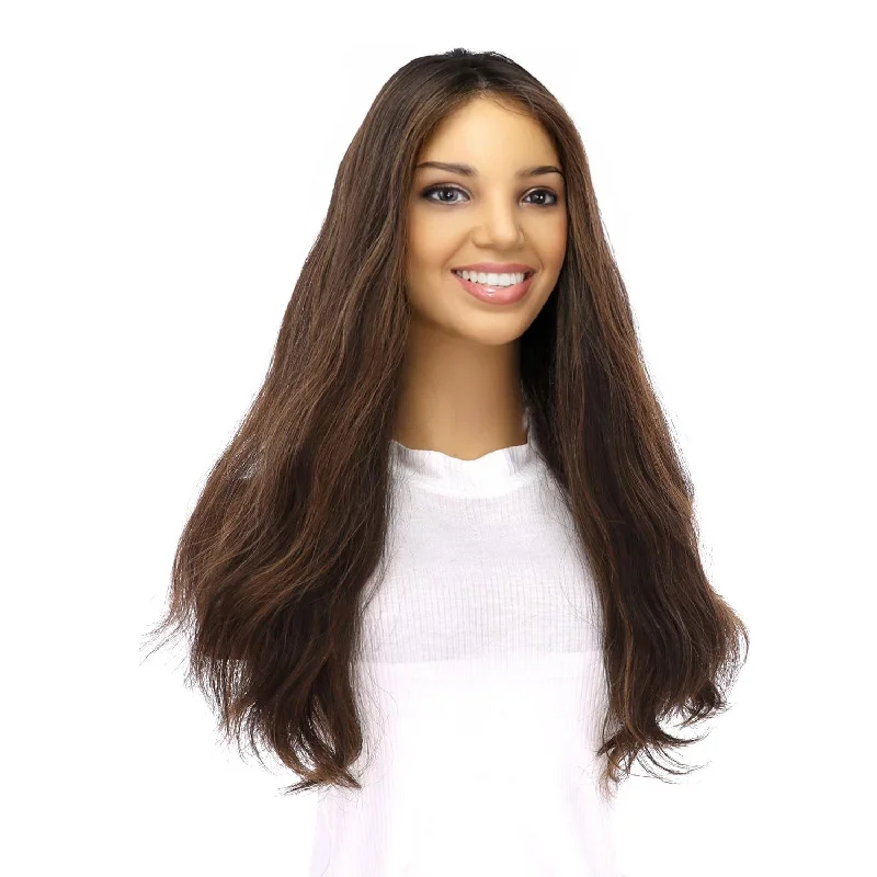 Medium - length wig with a wispy fringe for a soft and feminine look20" Onyx Silk Top Topper Soft Black w/ Highlights Wavy