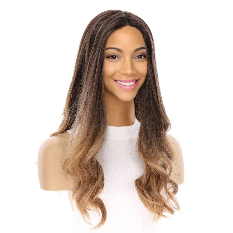 Medium - length wig with a platinum - blonde color for a bold and trendy look20" Onyx Silk Top Topper Medium Brown Ombre