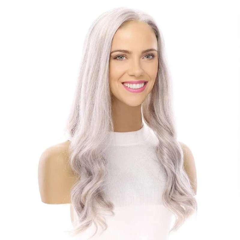 Medium - length wig with a side - swept bang for a sophisticated look20" Onyx Silk Top Topper Snow Grey