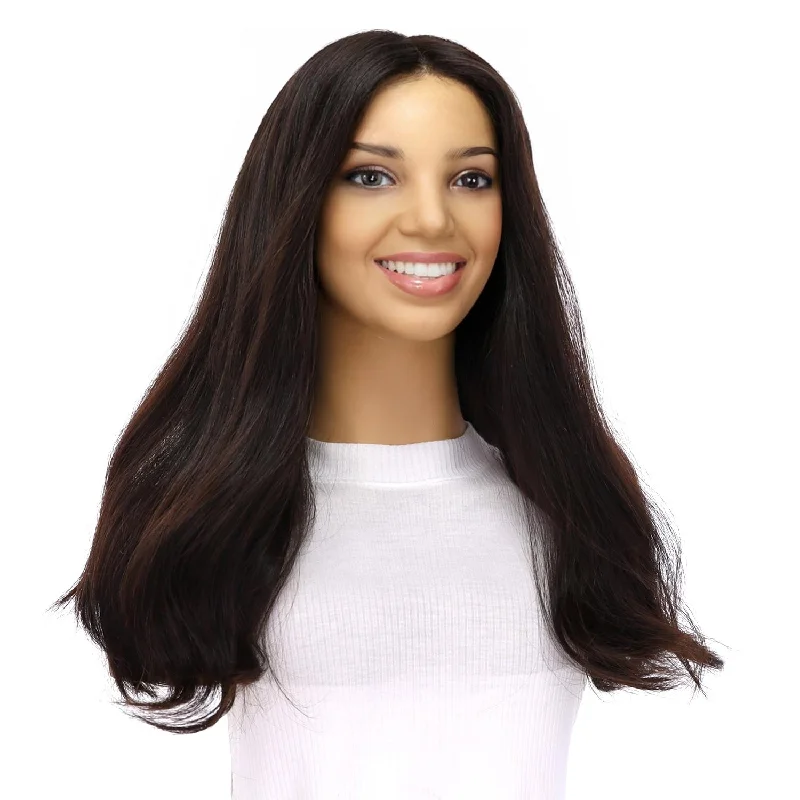 Medium - length wig in a jet - black color for a classic appearance20" Secret Lace Top Wig #2 Neutral Dark Brown