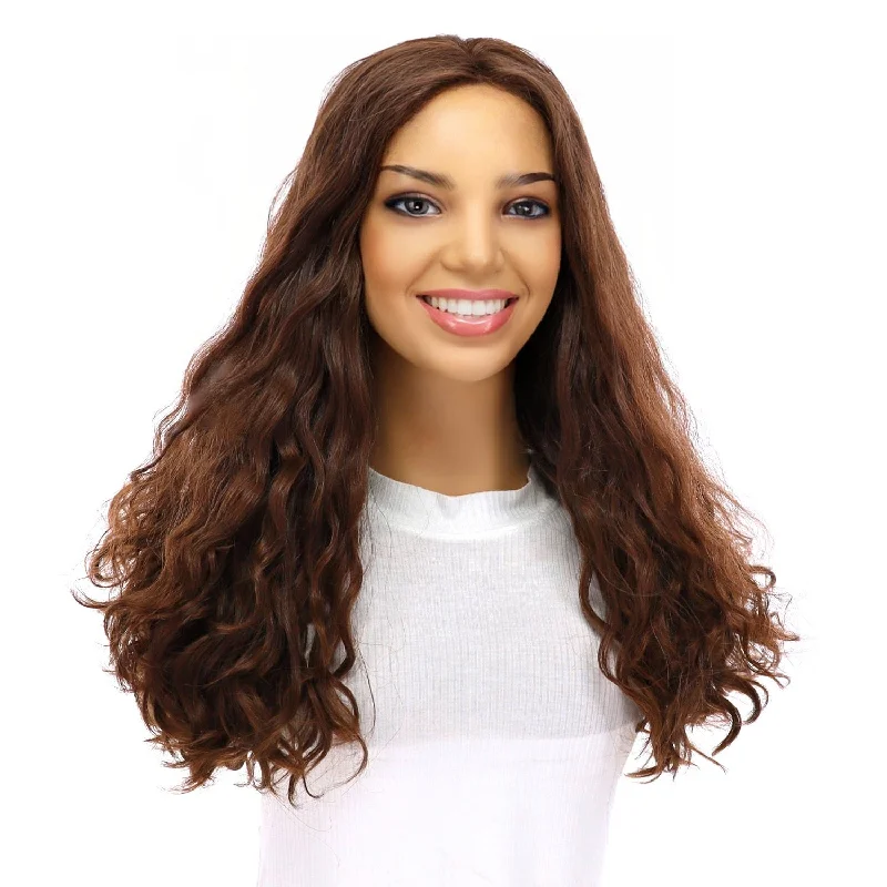 Medium - length wig with a platinum - blonde color for a bold and trendy look20" Secret Lace Top Wig #6 Neutral Medium Brown Wavy