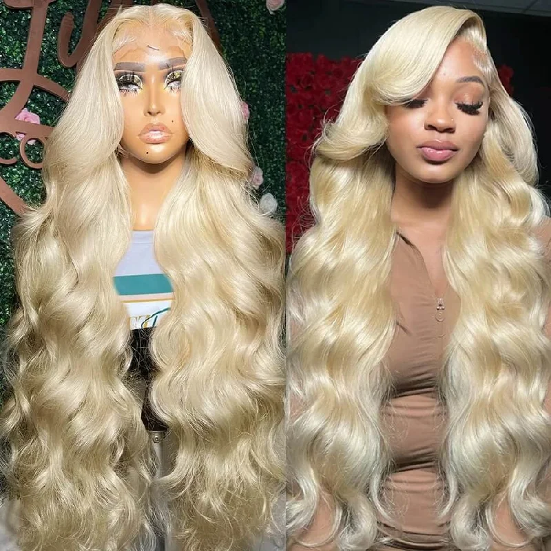 Medium - length wig in a jet - black color for a classic appearanceWear and Go 613 Blonde Glueless Lace Front Wig Body Wave Human Hair Wigs Pre Plucked