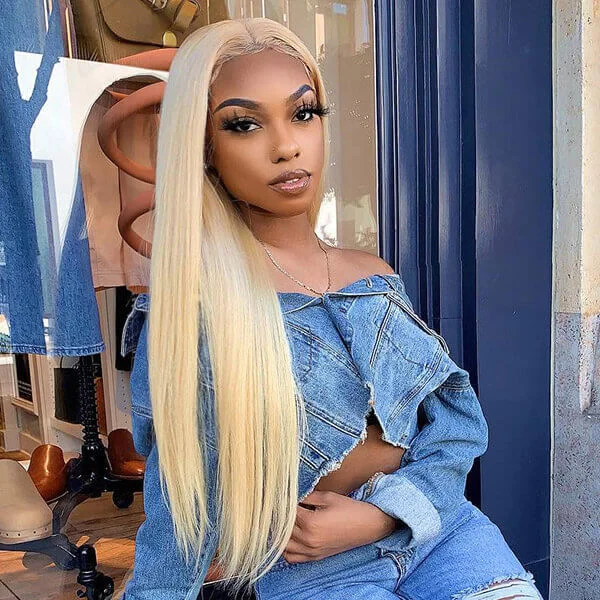 Medium - length wig with a straight texture for a sleek and modern look613 Blonde Color Straight Hair 3 Bundles Virgin Human Hair Weave