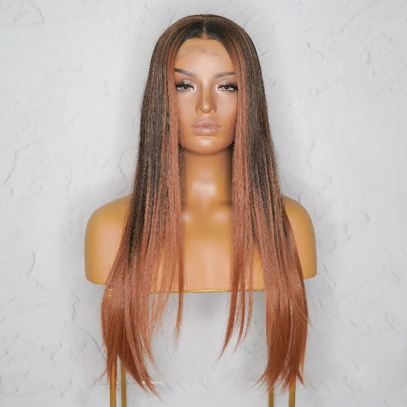 Long - length wig with a side - part for a more flattering lookALICIA Copper Lace Front Wig