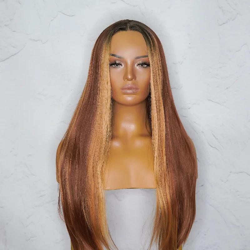 Long - length wig with a wavy texture for a beachy and romantic lookALICIA Ombre Ginger Lace Front Wig