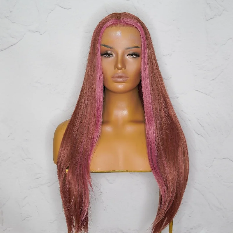 Long - length wig with a side - part for a more flattering lookALICIA Ombre Mauve Lace Front Wig