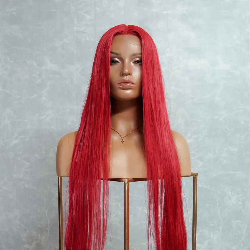 Synthetic long - length wig with a natural - looking textureARIEL 30" Red Lace Front Wig