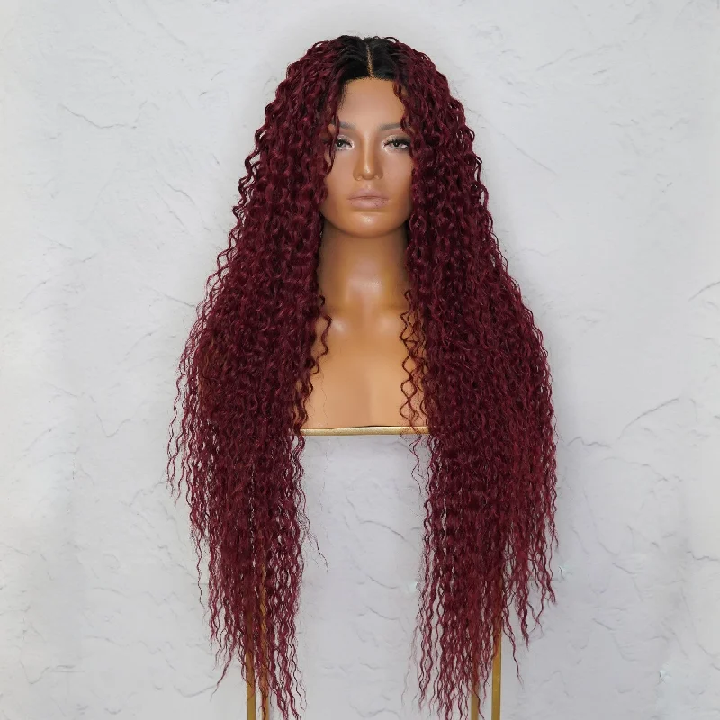 Long - length wig with a honey - blonde color for a warm and sunny appearanceATHENA Red Lace Front Wig