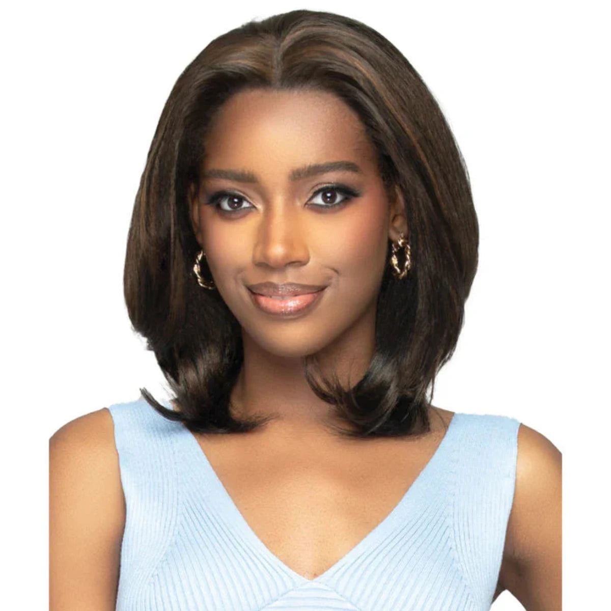 Human - hair medium - length wig for a natural and luxurious feelBobbi Boss Volumizing Topper 4x5 Lace Base Hair Pieces NATURAL STRAIGHT 12"