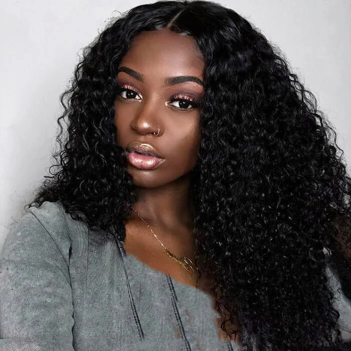 Medium - length wig with a heat - resistant formula for easy styling at homeBrazilian Human Hair Black Color Fashion Curly Lace Front Wig