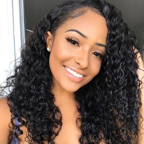 Medium - length wig with a wavy texture for a beachy and relaxed lookBrazilian Hair Natural Color Curly Full Lace Wig