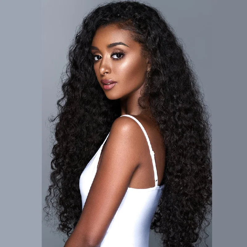 Medium - length wig in a jet - black color for a classic appearanceBrazilian Hair Natural Color Curly Long Hair Lace Front Wig