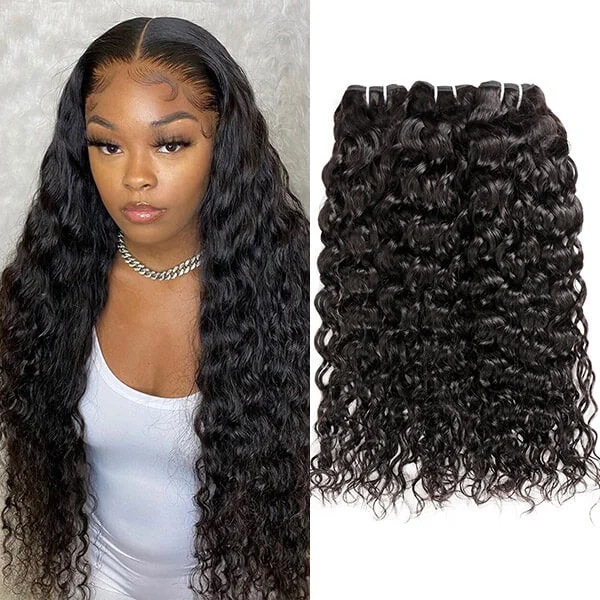 Medium - length wig with a curly fringe for a playful and youthful vibeBrazilian Water Wave Hair 3 Bundles Wet And Wavy Hair One More