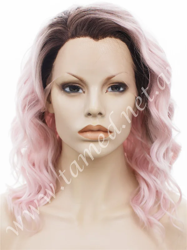 Medium - length wig with a platinum - blonde color for a bold and trendy lookCARRIE DUSTY PINK