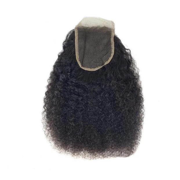 Medium - length wig with a 180 - density for a full and thick appearanceClosure-Brazilian Hair-Afro curl