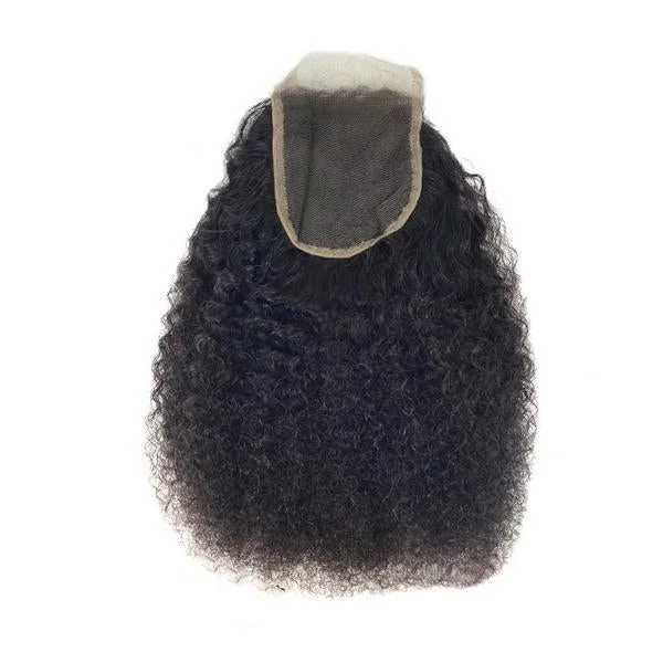 Medium - length wig with a pre - bleached knot for a natural - looking scalpClosure-Peruvian Hair-Afro curl