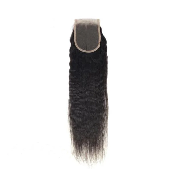 Medium - length wig in a jet - black color for a classic appearanceClosure-Brazilian Hair-Kinky