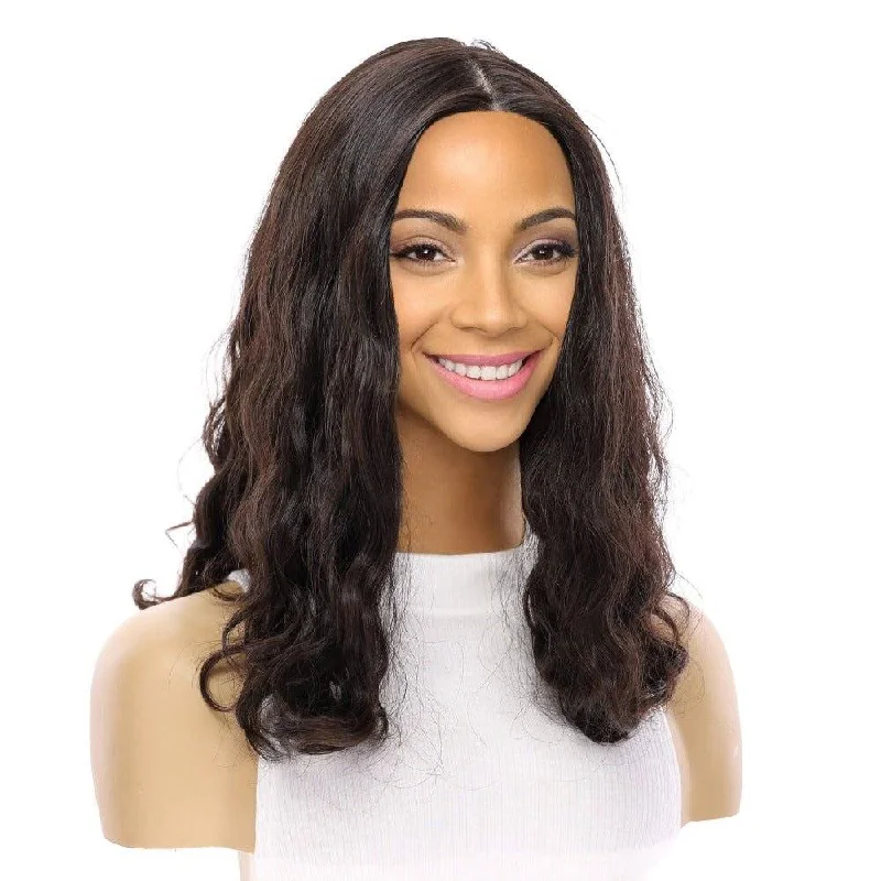 Medium - length wig with a curly texture for a bold and stylish choice19" Nicole Silk Top Wig Soft Black Wavy