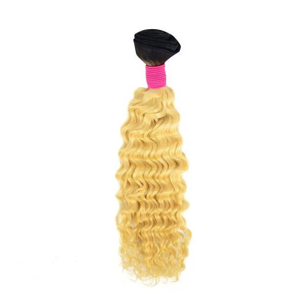 Medium - length wig with a straight texture for a sleek and modern lookPeruvian Human Hair Weft Blond Color Deep Curl Bundles