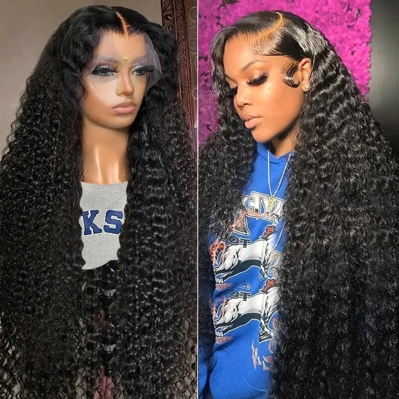 Medium - length wig in a jet - black color for a classic appearanceGlueless HD Lace Wig Deep Wave Human Hair Wigs 13x4 Lace Frontal Wig 30 Inch