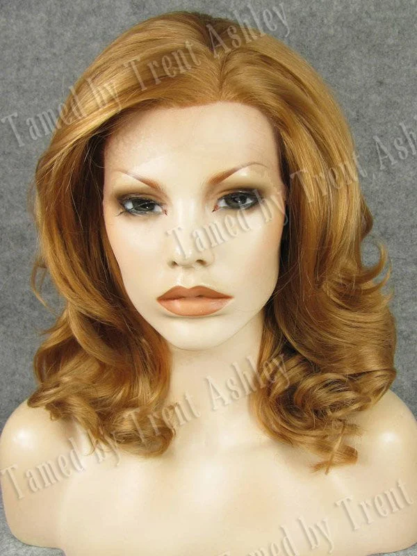 Medium - length wig with a curly fringe for a playful and youthful vibeEMILY STRAWBERRY BLONDE