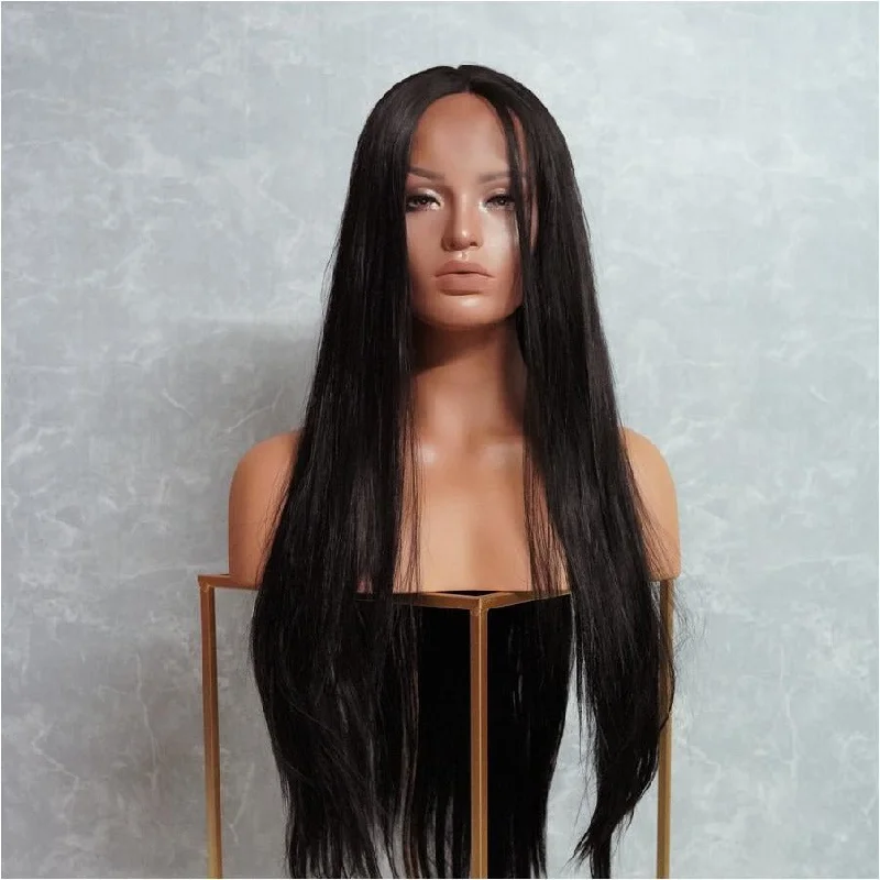 Long - length wig with a 220 - density for an extra - full appearanceEMMA 28" Black Lace Front Wig