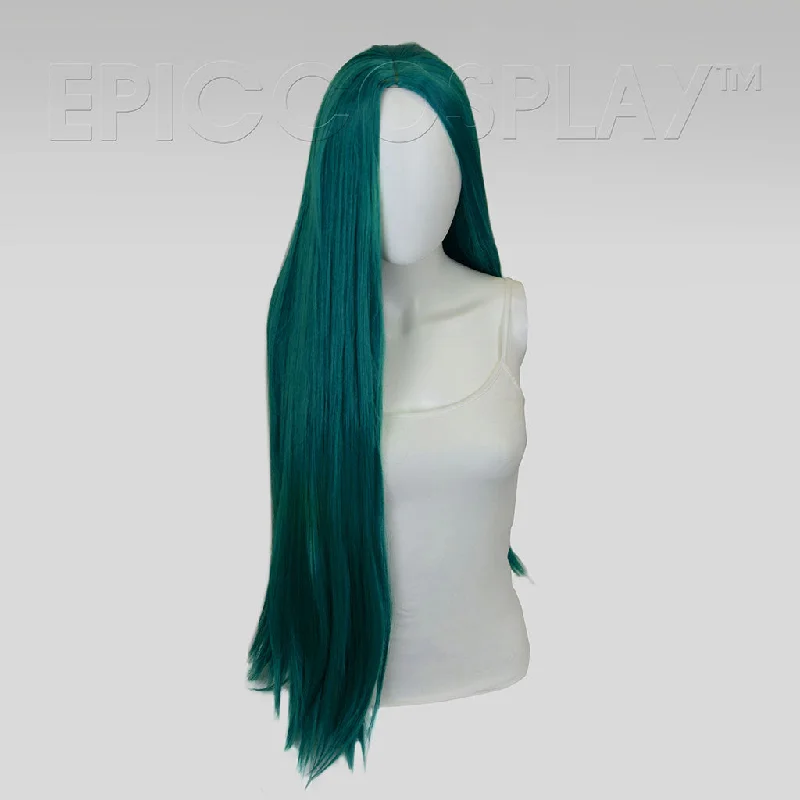 Long - length wig with a curly fringe for a playful and youthful vibeEros - Emerald Green Wig