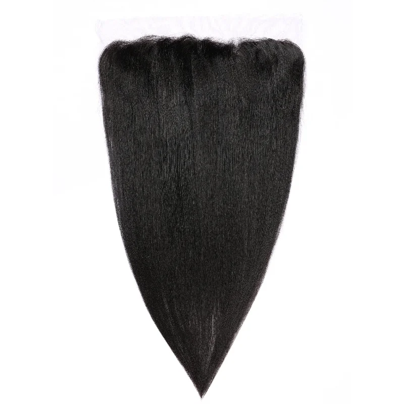 Medium - length wig with a silk - base cap for a comfortable and smooth feelFrontal-Peruvian hair-Yaki