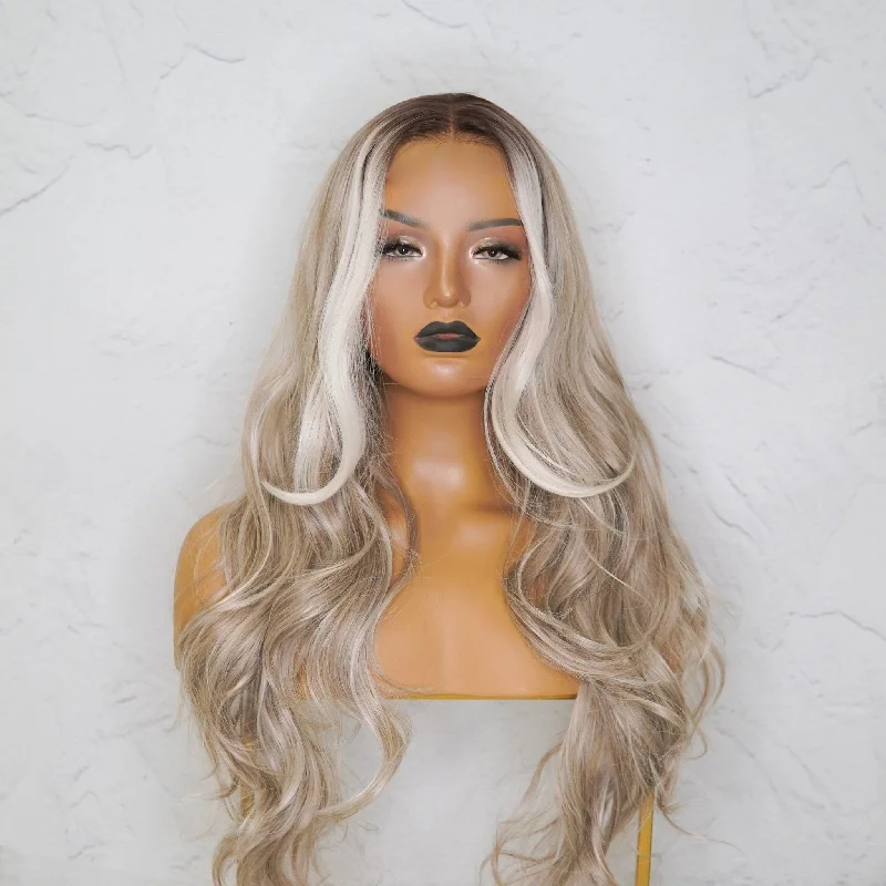 Long - length wig with a pre - plucked hairline for a more natural lookGISELE Ombre Blonde Lace Front Wig