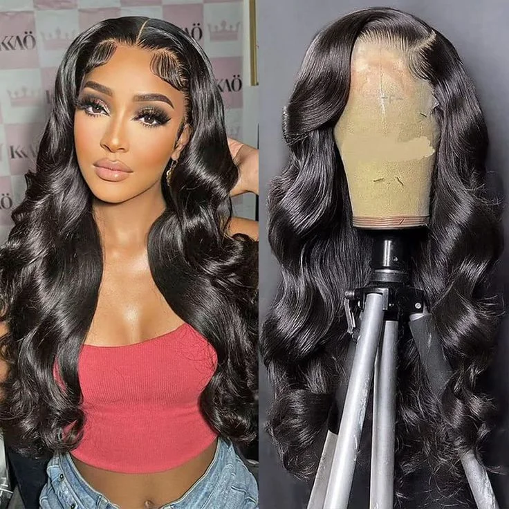 Medium - length wig with a curly fringe for a playful and youthful vibeGlueless Human Hair Wigs Body Wave Lace Front Wig HD Transparent 13x4 Lace Frontal Wigs