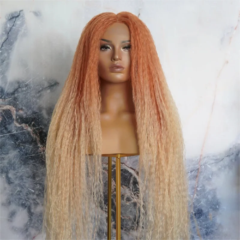 Long - length wig with a platinum - blonde color for a bold and trendy lookHALO Orange Ombre Lace Front Wig