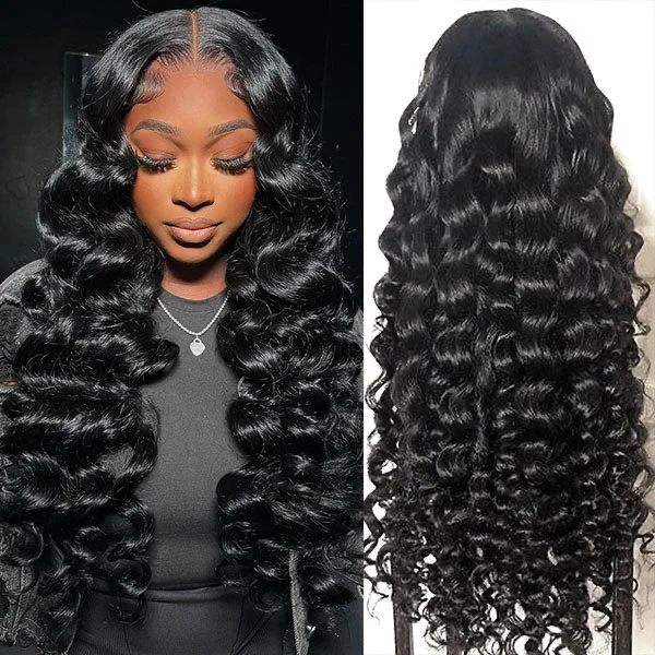 Synthetic medium - length wig with a natural - looking textureGlueless Loose Deep Wave Human Hair Wigs 13x4 HD Lace Front Wig Real HD Lace Wig