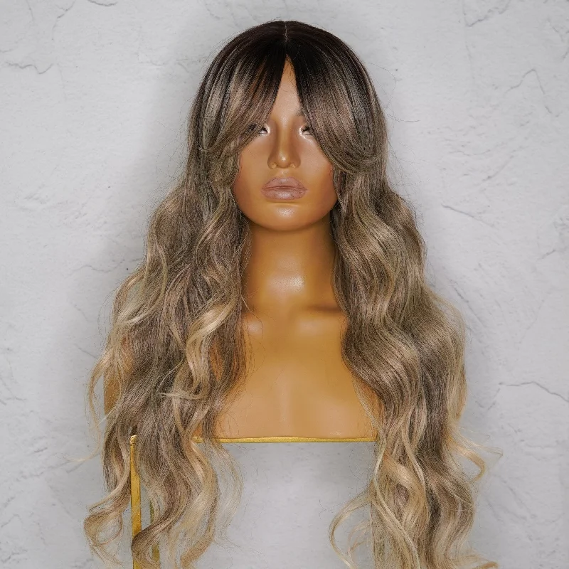 Long - length wig with a natural - looking root for a more realistic lookHENLEY Ash Blonde Lace Fringe Wig