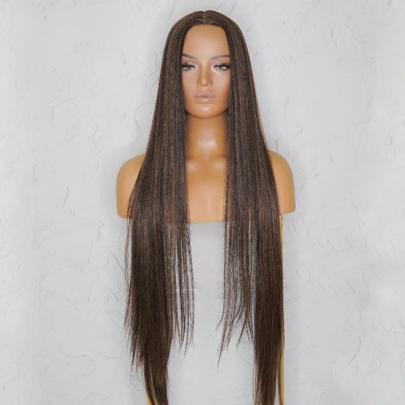 Long - length wig in a jet - black color for a classic appearanceISABELLE Chocolate 30" Lace Front Wig