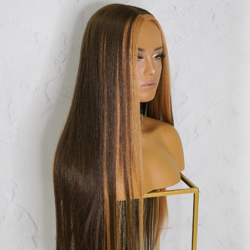 Human - hair long - length wig for a natural and luxurious feelISABELLE Latte 30" Lace Front Wig