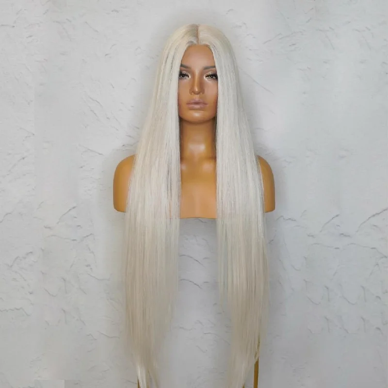 Long - length wig with a pre - plucked hairline for a more natural lookISABELLE White 30" Lace Front Wig