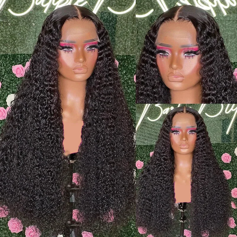 Medium - length wig with a pre - plucked hairline for a more natural lookCurly Human Hair Wig 13x4 HD Lace Front Wig Bleached Knots Brazilian Kinky Curly Lace Frontal Wigs