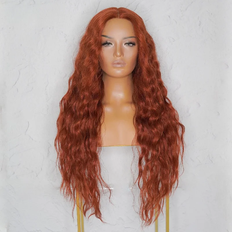 Long - length wig with a middle - part for a classic and elegant styleLILY 30" Auburn Lace Front Wig