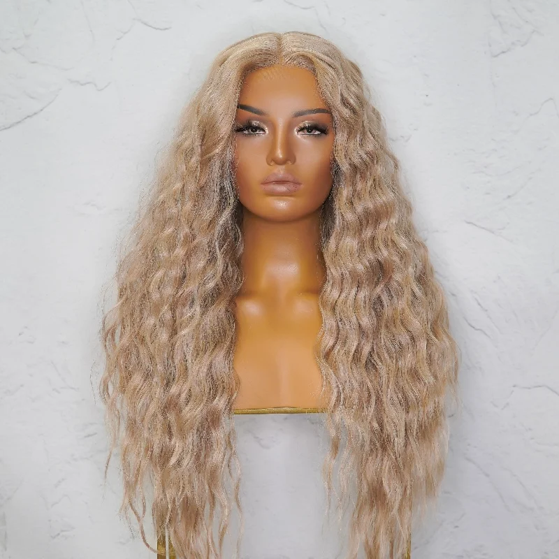 Long - length wig with a side - part for a more flattering lookLILY 30" Beach Blonde Lace Front Wig