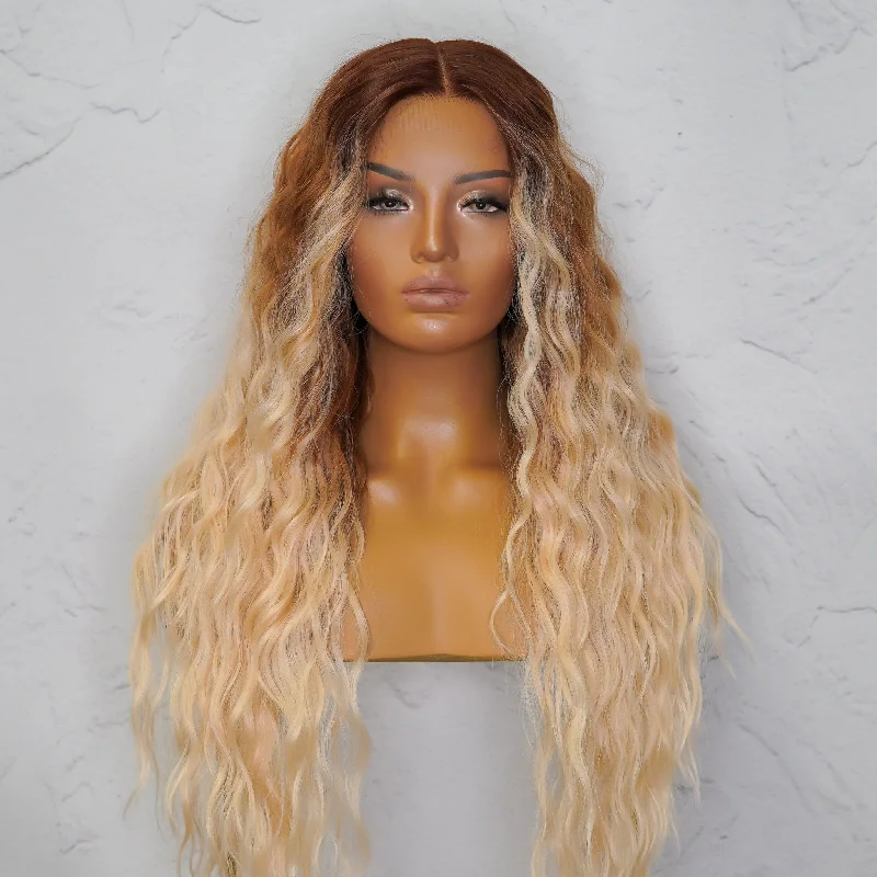 Long - length wig with a heat - resistant formula for easy styling at homeLILY 30" Caramel Lace Front Wig