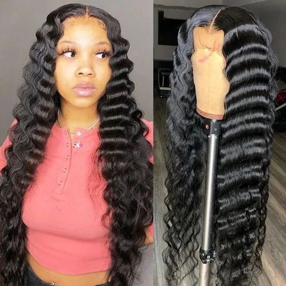 Medium - length wig with a 180 - density for a full and thick appearance4x4 Lace Closure Wigs Loose Deep Wave Human Hair Transparent Lace Wig