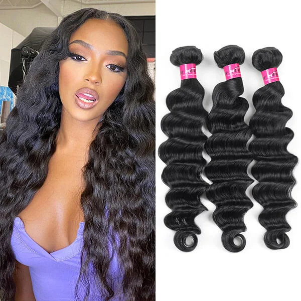 Medium - length wig with a platinum - blonde color for a bold and trendy lookOne More Loose Deep Wave Hair 3 Bundles Virgin Human Hair