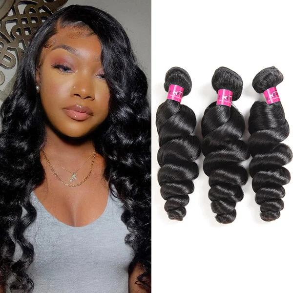 Medium - length wig with a straight texture for a sleek and modern lookOne More Brazilian Loose Wave Hair 3 Bundles Human Remy Hair